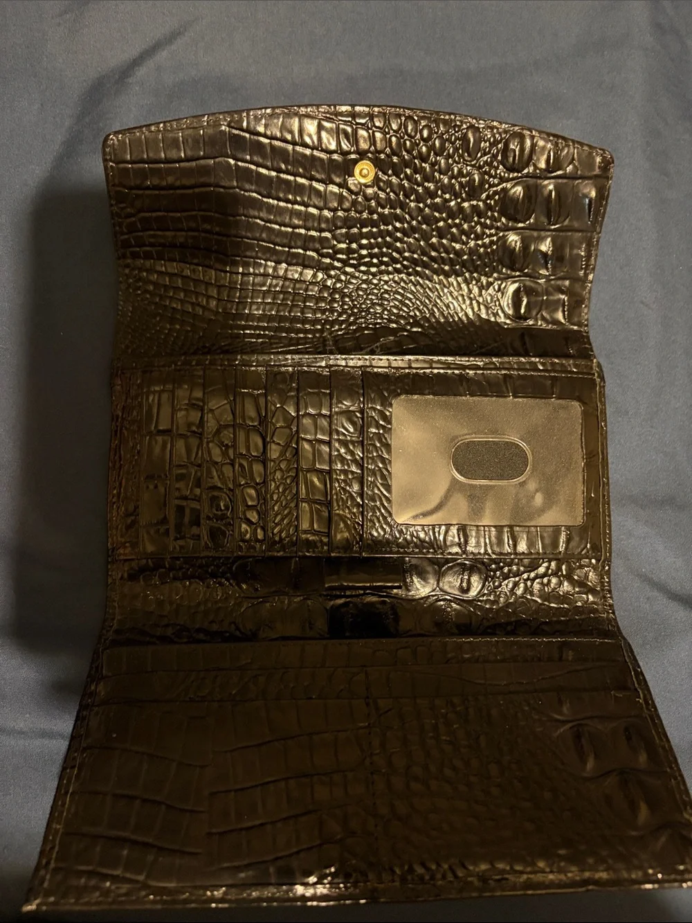 Brahmin Black Croc-Embossed Clutch with Gold Hardware